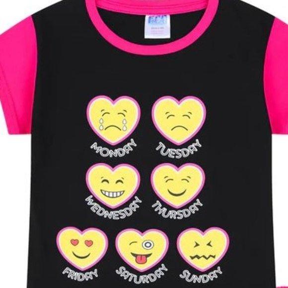 The Pyjamas Factory Emoji Faces Days Of Week Girls T-Shirt Age 11-12 Years NWT - Picture 1 of 11